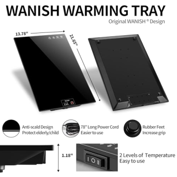 Electric Warming Tray（Large 22”x14”），Food Warmer with Thermostat and Full Surface Heating，Food Warming Mat with 2 Temperature Modes for Parties Buffet，Gatherings，Heat Resistant Glass，Black