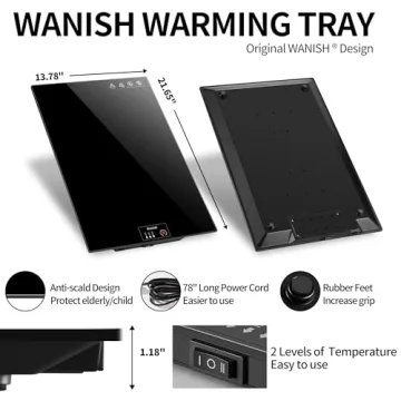 Electric Warming Tray（Large 22”x14”），Food Warmer with Thermostat and Full Surface Heating，Food Warming Mat with 2 Temperature Modes for Parties Buffet，Gatherings，Heat Resistant Glass，Black