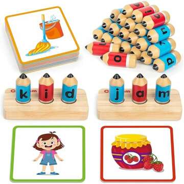 Coogam Wooden Short Vowel Spelling Games for Kids Aged 3-5