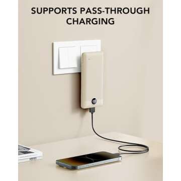 VRURC Portable Charger Built-in Cables and AC Wall Plug, USB C Power Bank 10000mAh, Portable Phone Charger Compact Lightweight External Battery Pack for Smart Phones, Tablets etc-Light Coffee