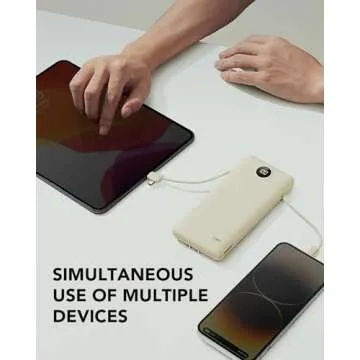 VRURC Portable Charger Built-in Cables and AC Wall Plug, USB C Power Bank 10000mAh, Portable Phone Charger Compact Lightweight External Battery Pack for Smart Phones, Tablets etc-Light Coffee