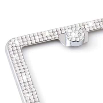 FIISFIIS Bling License Plate Frame for Women,2 Pack Premium Stainless Steel Rhinestone Car License P...