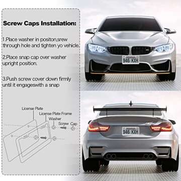 FIISFIIS Bling License Plate Frame for Women,2 Pack Premium Stainless Steel Rhinestone Car License Plate Holder,Handmade Glitter Crystal Diamond Girl Lincense Plate Cover,Bedazzled Sparkly Caps-White