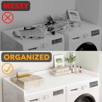 SpaceAid Washer Dryer Countertop, Laundry Wood Shelf Topper with Edge, 54" Width x 27.5" Depth Cover Guard Organizer for Washer and Dryer Laundry Hamper Counter Storage Organization (White)