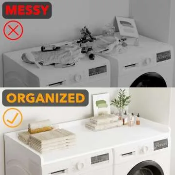 SpaceAid Washer Dryer Countertop, Laundry Wood Shelf Topper with Edge, 54" Width x 27.5" Depth Cover Guard Organizer for Washer and Dryer Laundry Hamper Counter Storage Organization (White)