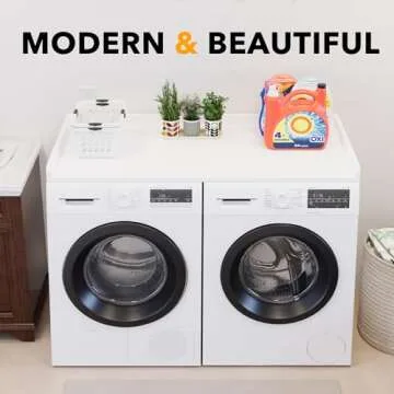 SpaceAid Washer Dryer Countertop, Laundry Wood Shelf Topper with Edge, 54" Width x 27.5" Depth Cover Guard Organizer for Washer and Dryer Laundry Hamper Counter Storage Organization (White)