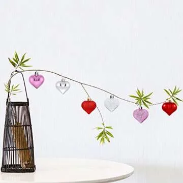 Emopeak Romantic Heart Ornaments for Valentine Tree, 24 Pieces Valentine's Day Heart Baubles - 2 Styles (Glossy, Glitter) 3 Color - Hanging Decorations for Home Wedding Party