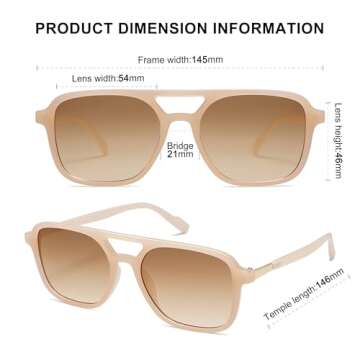SOJOS Retro Aviator Sunglasses for Women Men,Trendy Rectangle Womens Mens Shades Sun Glasses SJ2202 Milky Cream Frame Brown Lens