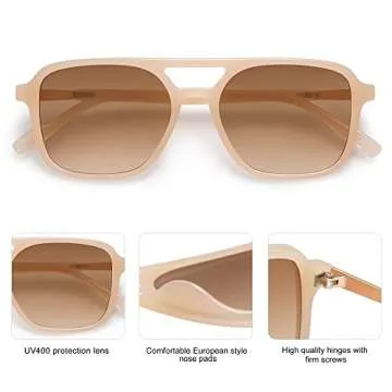 SOJOS Retro Aviator Sunglasses for Women Men,Trendy Rectangle Womens Mens Shades Sun Glasses SJ2202 Milky Cream Frame Brown Lens