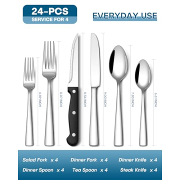 Stapava 24-Piece Silverware Set - Elegant & Durable Cutlery with Steak Knives