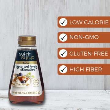 Sukrin Sugar Free Gold Pancake Syrup with Fiber - Keto Low Carb alternative sweetener for Desserts a...