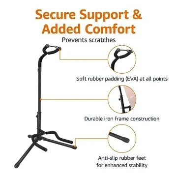 Folding Guitar & Banjo Stand - Adjustable & Black