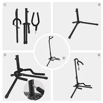Folding Guitar & Banjo Stand - Adjustable & Black