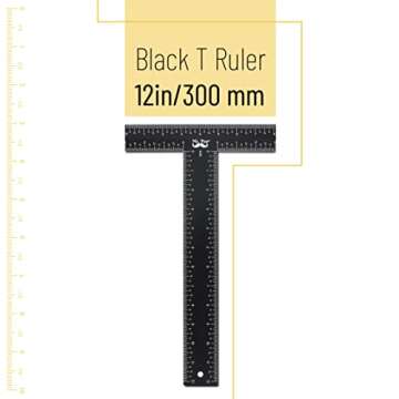 Mr. Pen Black T Ruler - Durable 12-Inch Measuring Tool for Architects and Designers