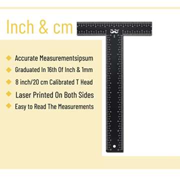 Mr. Pen Black T Ruler - Precision Metal Measuring Tool