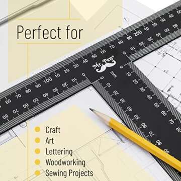 Mr. Pen Black T Ruler - Precision Metal Measuring Tool