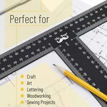 Mr. Pen Black T Ruler - Precision Metal Measuring Tool