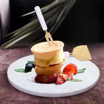 White Marble Cheese Board & Cheese Knife Set (12”), Round Cheese Board And Knife Set – Handcrafted Marble Cutting Board – Versatile Charcuterie Board & Serving Board – Cheese Board Gift Set