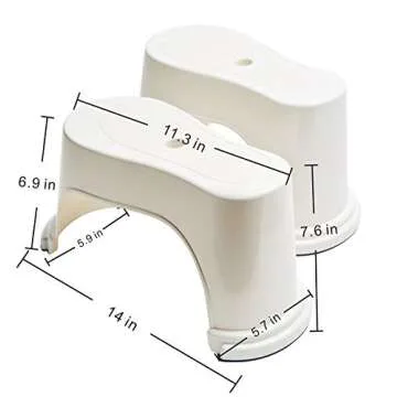 EVRON Toilet Stool 7" Bathroom Squatting Poop Stool for Potty Assistance,Portable Plastic Potty Stool for Adults,Space Saving Storage,Flexible Distance Adjustment Stackable Design(White 1 Pairs)
