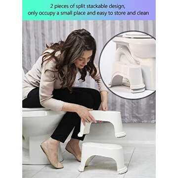 EVRON Toilet Stool 7" Bathroom Squatting Poop Stool for Potty Assistance,Portable Plastic Potty Stool for Adults,Space Saving Storage,Flexible Distance Adjustment Stackable Design(White 1 Pairs)