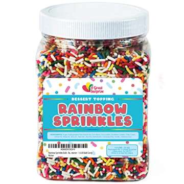 Rainbow Sprinkles - 1.6 Pounds - Ice Cream Sundae Toppings - Colorful Rainbow Jimmies for Cake Decorating, Baking, Cupcakes, Cookies