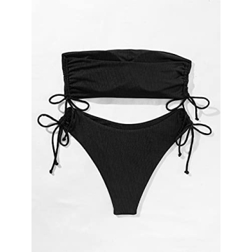 MakeMeChic Women's 2 Piece Bandeau Swimsuit Set Black