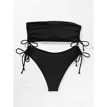 MakeMeChic Women's 2 Piece Bandeau Swimsuit Set Black