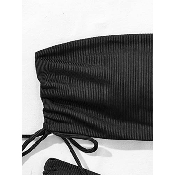 MakeMeChic Women's 2 Piece Bandeau Swimsuit Set Black