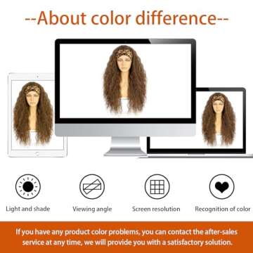 SOMIARIK Light Brown Headband Wig Loose Curly Wigs for Black Women Synthetic Curly Headband Wig Natural Hairline Glueless Wig 26 Inch 130 Density Wigs with Headbands Attached Natural for Daily Use