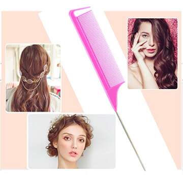 3Pcs Rat Tail Combs,Barber Styling Combs for Women,Anti Static Heat Resistant Hairdressing Comb (Pink)