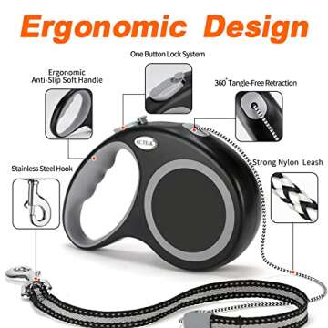 EC.TEAK Retractable Dog Leash, 30 FT Heavy Duty Leash for Dogs