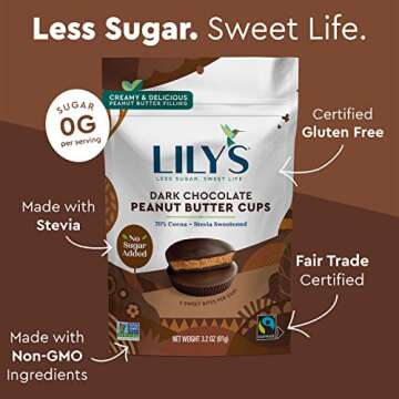 Dark Chocolate Peanut Butter Cups by Lily's Sweets | Made with Stevia, No Added Sugar, Low-Carb, Keto-Friendly Christmas Candy | Fair Trade, Gluten-Free & Non-GMO | 3 Pack, 3.2 Oz