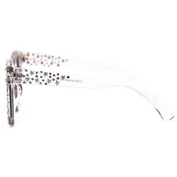 SAMURITA Vintage Star Rhinestone Cat Eye Sunglasses Novelty Celebrity Shades(Silver Mirror Lens/Clear Frame)