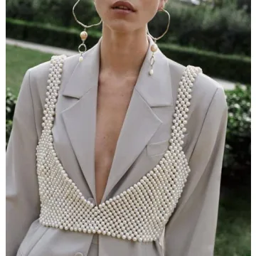 Sexy Pearls Beaded Crop Top for Women Party Clubwear