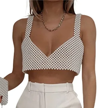 Sexy Pearls Beaded Crop Top for Women Party Clubwear