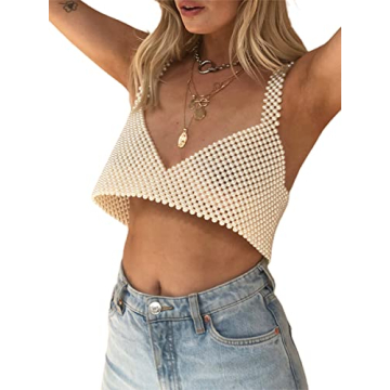 Sexy Pearls Beaded Crop Top for Women Party Clubwear