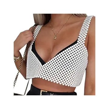 Sexy Pearls Beaded Crop Top for Women Party Clubwear