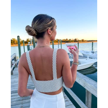 Sexy Pearls Beaded Crop Top for Women Party Clubwear