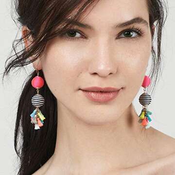Bohemian Thread Ball Tassel Dangle Drop Earrings for Women Teen Girls Christmas Valentines Day Gift (Multicolor)