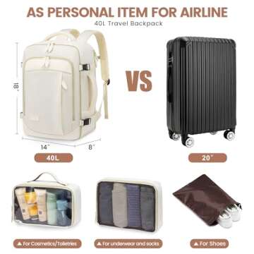 LOVEVOOK Travel Backpack for Women, 40L Carry On Backpack with 3 Packing Cubes,TSA Personal Item Travel Bag Airline Approved, Water Resistant Weekender Overnight Luggage Daypack, Fits 17 Inch Laptop