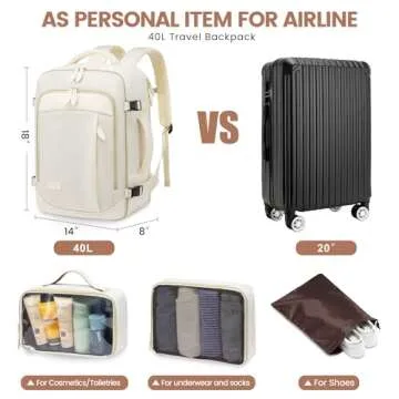 LOVEVOOK Travel Backpack for Women, 40L Carry On Backpack with 3 Packing Cubes,TSA Personal Item Travel Bag Airline Approved, Water Resistant Weekender Overnight Luggage Daypack, Fits 17 Inch Laptop