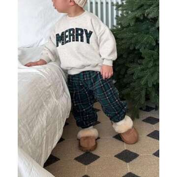 FIOMVA Toddler Baby Boy Girl Outfit Embroidered Sweatshirt Top+Plaid Pants Set Little Boy Girls Spring Fall Winter Clothes