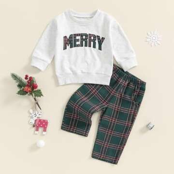 FIOMVA Toddler Baby Boy Girl Outfit Embroidered Sweatshirt Top+Plaid Pants Set Little Boy Girls Spring Fall Winter Clothes