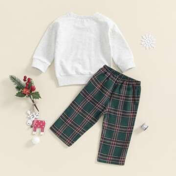 FIOMVA Toddler Baby Boy Girl Outfit Embroidered Sweatshirt Top+Plaid Pants Set Little Boy Girls Spring Fall Winter Clothes