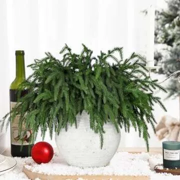 12 Pcs Realistic Christmas Pine Branches, Natural Droopy,Soft Bendable Christmas Pine Stems, Lifelike Christmas Greenery for Vases, Cedar Wreaths,Cedar Garland，Outdoor Indoor Christmas Decorations