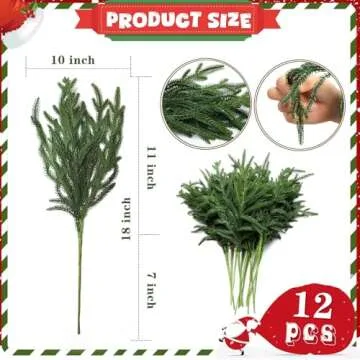 12 Pcs Realistic Christmas Pine Branches, Natural Droopy,Soft Bendable Christmas Pine Stems, Lifelike Christmas Greenery for Vases, Cedar Wreaths,Cedar Garland，Outdoor Indoor Christmas Decorations