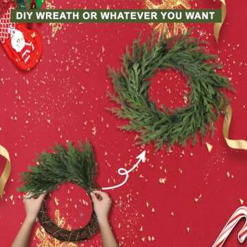 12 Pcs Realistic Christmas Pine Branches, Natural Droopy,Soft Bendable Christmas Pine Stems, Lifelike Christmas Greenery for Vases, Cedar Wreaths,Cedar Garland，Outdoor Indoor Christmas Decorations