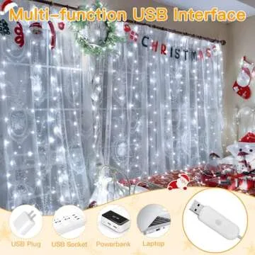 Ollny Curtain Lights 200LED USB Remote Control Outdoor Indoor