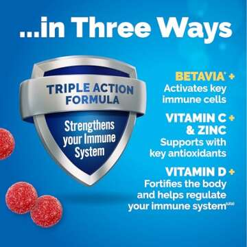 Emergen-C Immune+ Immune Gummies, Vitamin D Plus 750 mg Vitamin C, Immune Support Dietary Supplement, Caffeine Free, Gluten Free, Raspberry Flavor - 45 Count