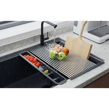 Extra Large Black Expandable Roll Up Dish Drying Rack, Versatile and Practical Kitchen Solution